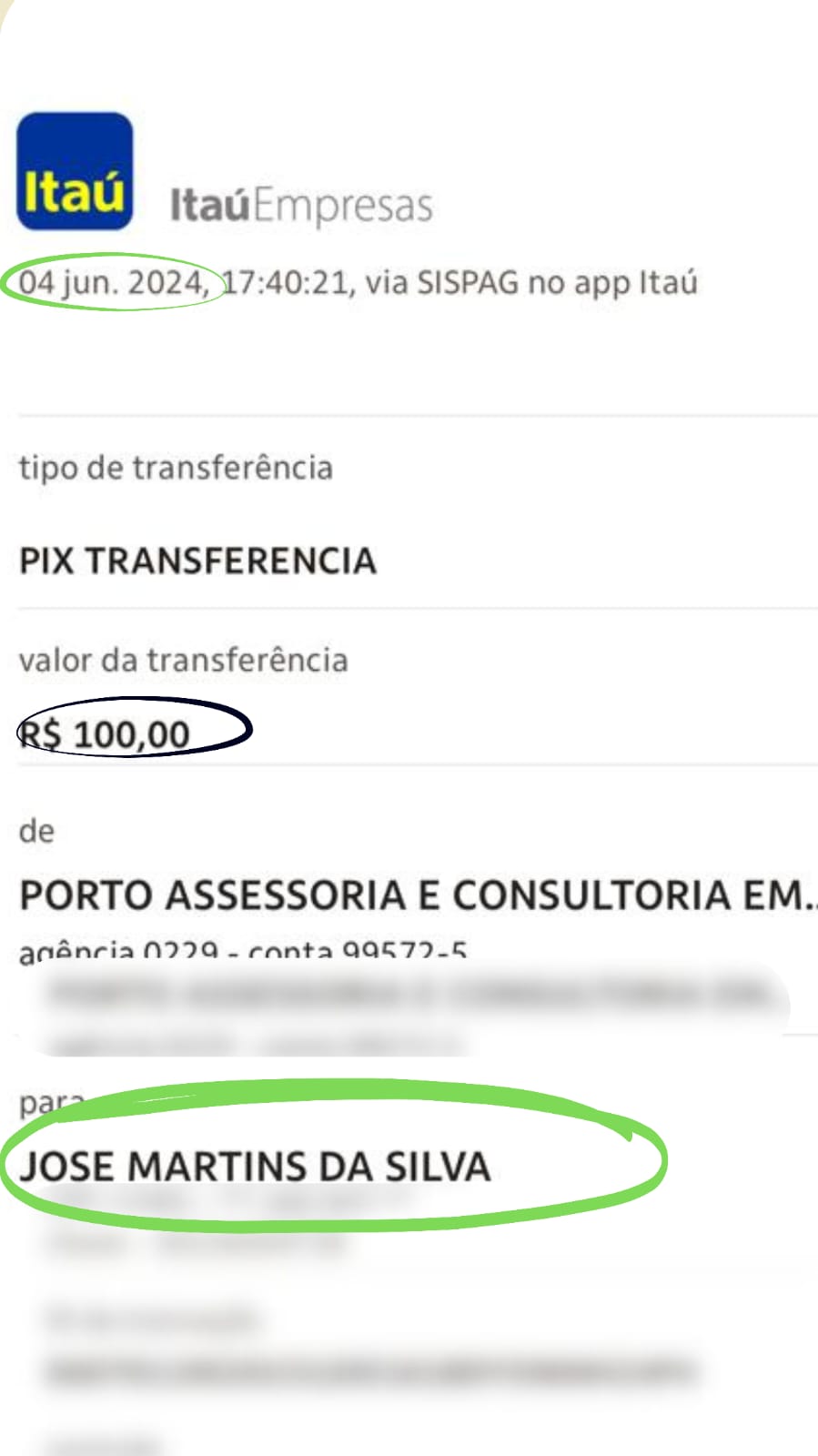 Imagem de um comprovante de pagamento por pix