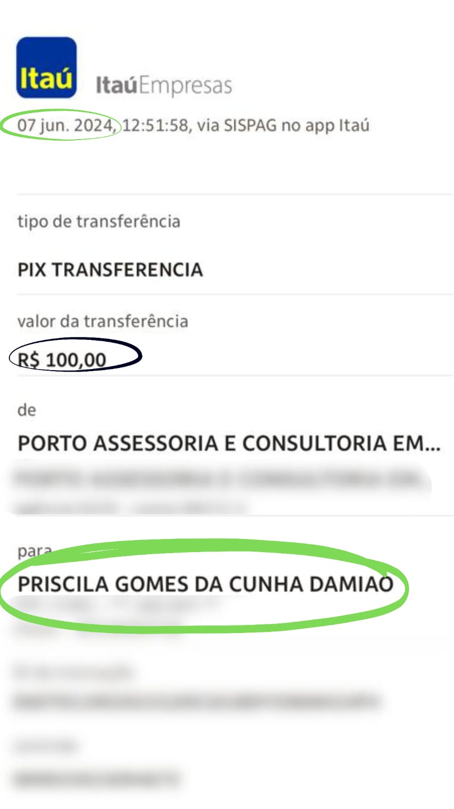 Imagem de um comprovante de pagamento por pix