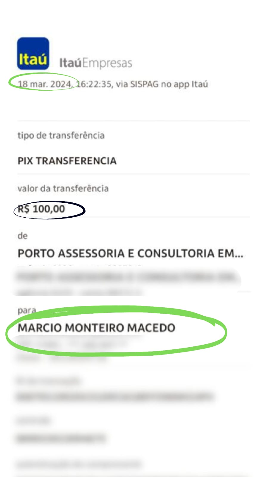 Imagem de um comprovante de pagamento por pix